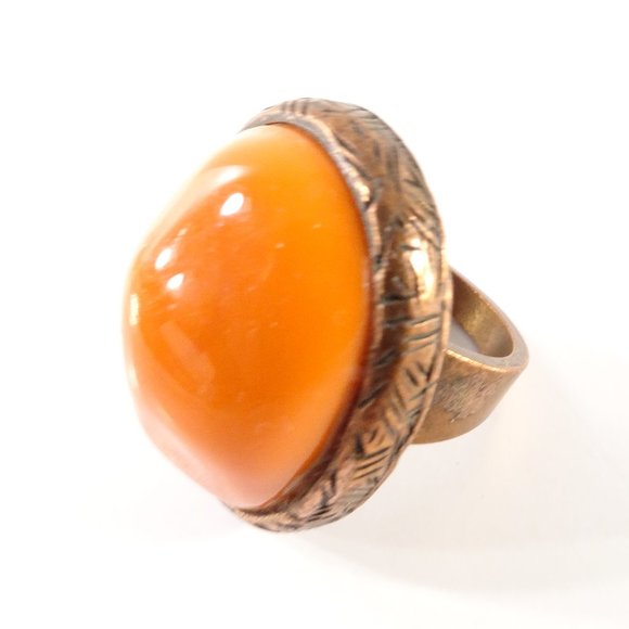 Gerard Yosca Women's Natural Cultured Coral Stone Solitaire brass Vintage Ring 6 - Picture 6 of 9